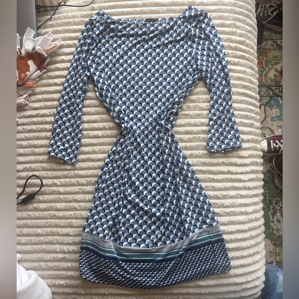 Ann Taylor Blue and White Sheath Dress 3/4 Sleeve